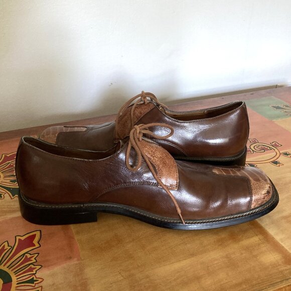 Moretti Collezione Italia Men's Leather Lace-up Dress Shoes, Size 10, Brown Croc - Picture 5 of 16